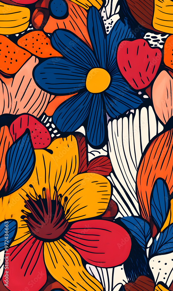 Fototapeta premium floral and leaf seamless patterns in doodle-style tile designs with graphic format.