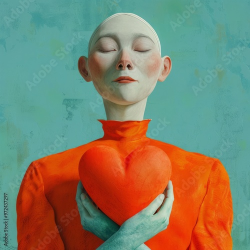 A painting of a person holding a heart, figurativism photo