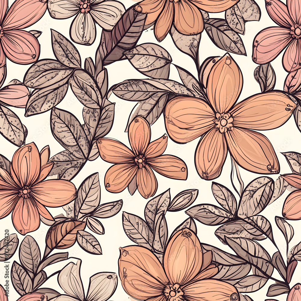 Fototapeta premium floral and leaf seamless patterns in doodle-style tile designs with graphic format.