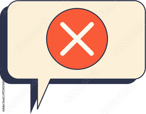 Speech bubble with red cross mark, symbolizing disapproval or incorrect statement.