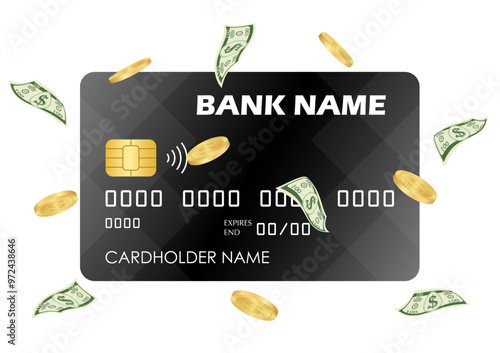 Credit Card, Debit Card or ATM Card. Vector Illustration Isolated on White Background. 