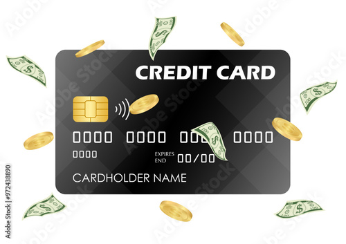Credit Card, Debit Card or ATM Card. Vector Illustration Isolated on White Background. 