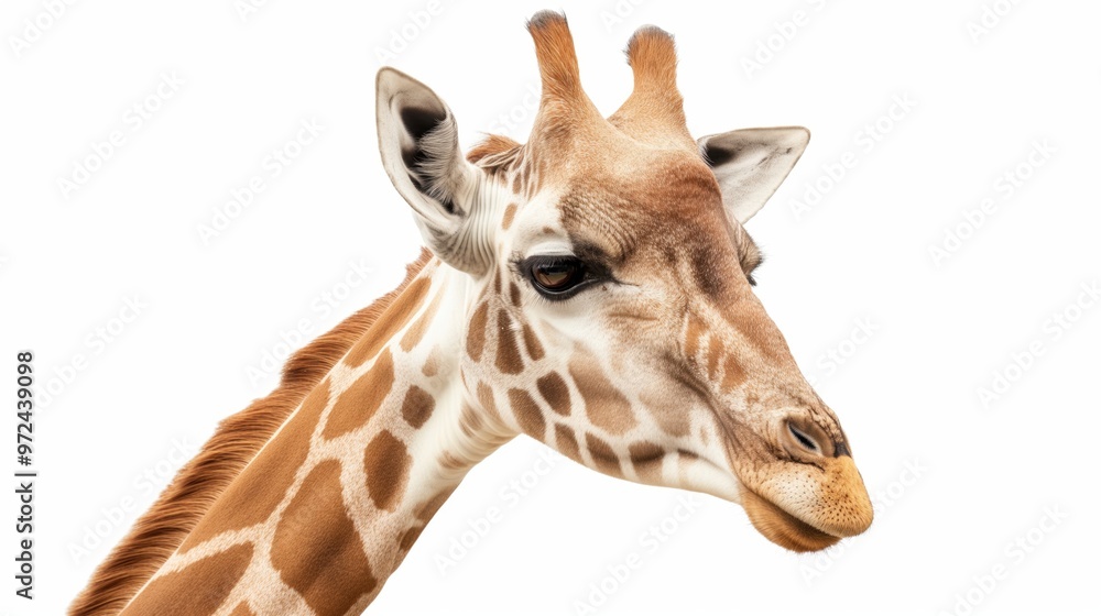 Fototapeta premium African giraffe isolated on white background. Wild herbivorous animal. Wildlife. Mammal.