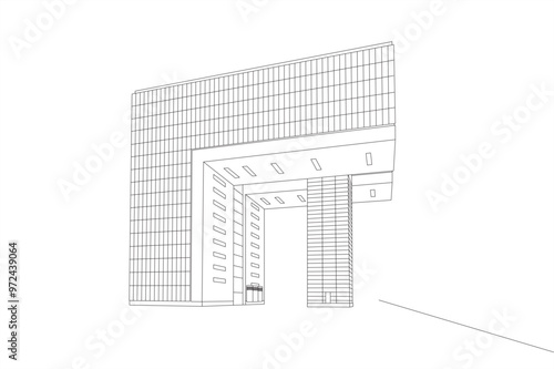 Crane house South building in the Rheinauhafen on the Rhine in Cologne, Germany. 3D line illustration in black.