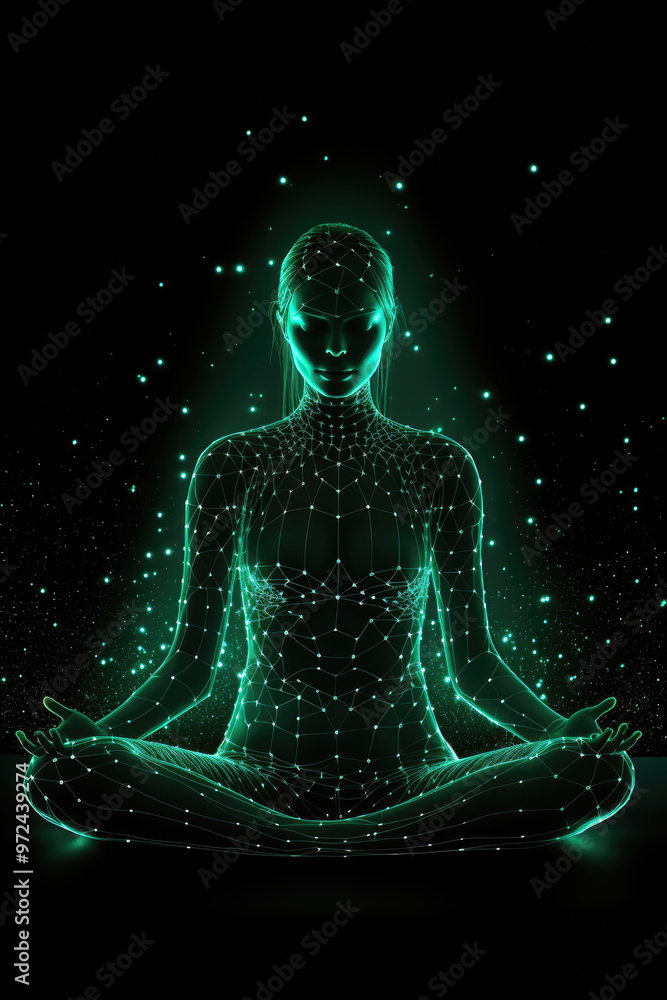 generated illustration of woman meditating on the background of the universe generated illustration of woman meditating on the background of the universe