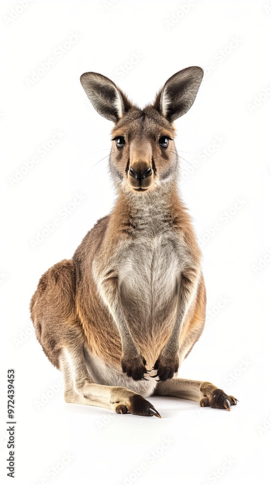 Kangaroo isolated on white background. Wild herbivore. Wildlife. Mammals. National animal of Australia. Kangaroo isolated on white background. Wild herbivore. Wildlife. Mammals. National animal of Australia.