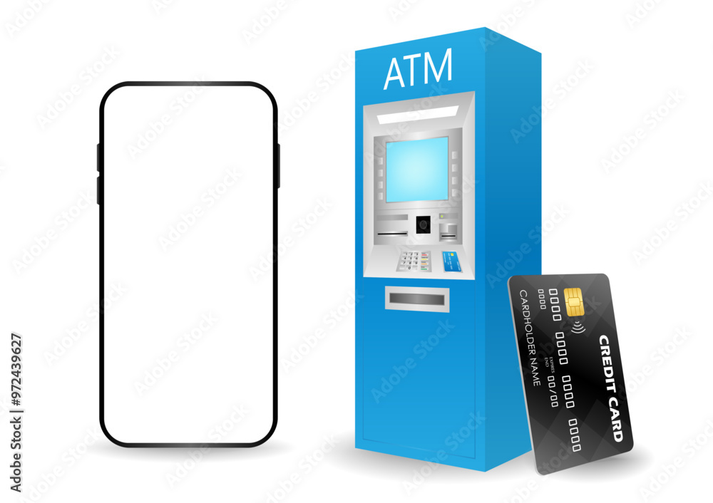 ATM Machine and Smartphone. Internet Banking and Online Payment Concept. Vector Illustration. ATM Machine and Smartphone. Internet Banking and Online Payment Concept. Vector Illustration.