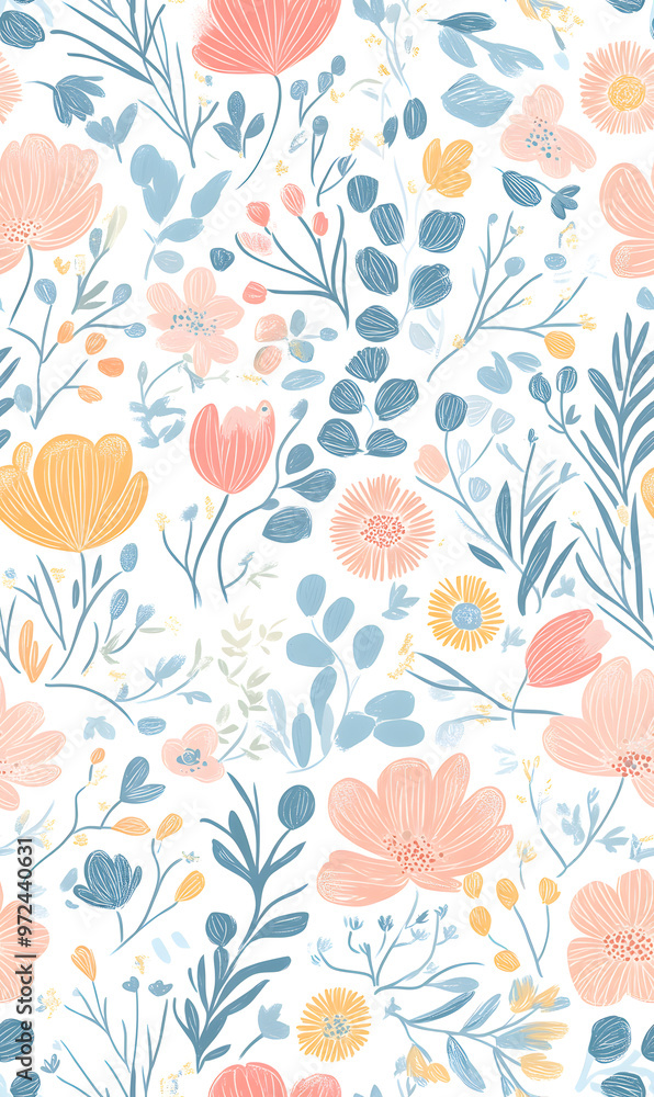 floral and leaf seamless patterns in doodle-style tile designs with graphic format. floral and leaf seamless patterns in doodle-style tile designs with graphic format.