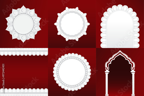 Durga Puja Festival Decorative Elements, Frame, Border Design Illustration Collection