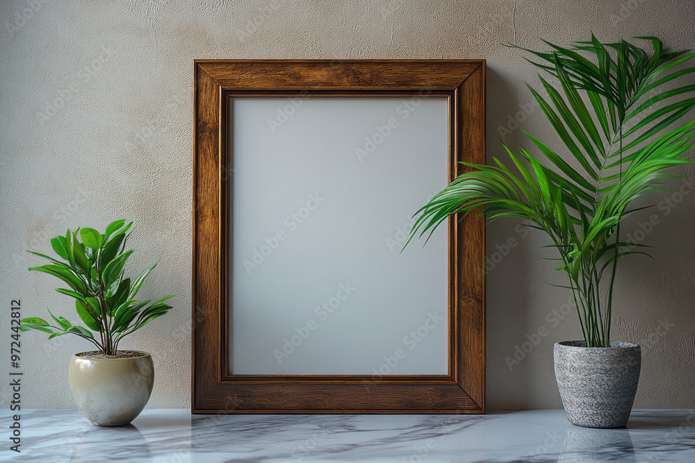 A square, dark walnut frame mockup with a cream-colored background, A square, dark walnut frame mockup with a cream-colored background,