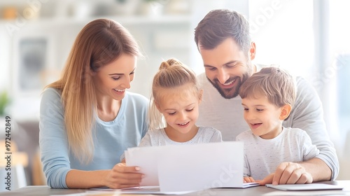 Family Reviewing Home Utility Bills for Monthly Cost Savings and Efficiency