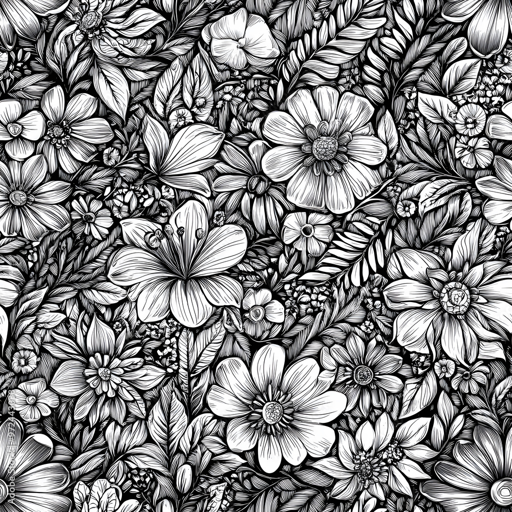 floral and leaf seamless patterns in doodle-style tile designs with graphic format. floral and leaf seamless patterns in doodle-style tile designs with graphic format.