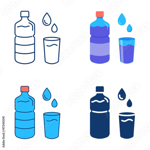 Stay hydrated icon set in flat and line style