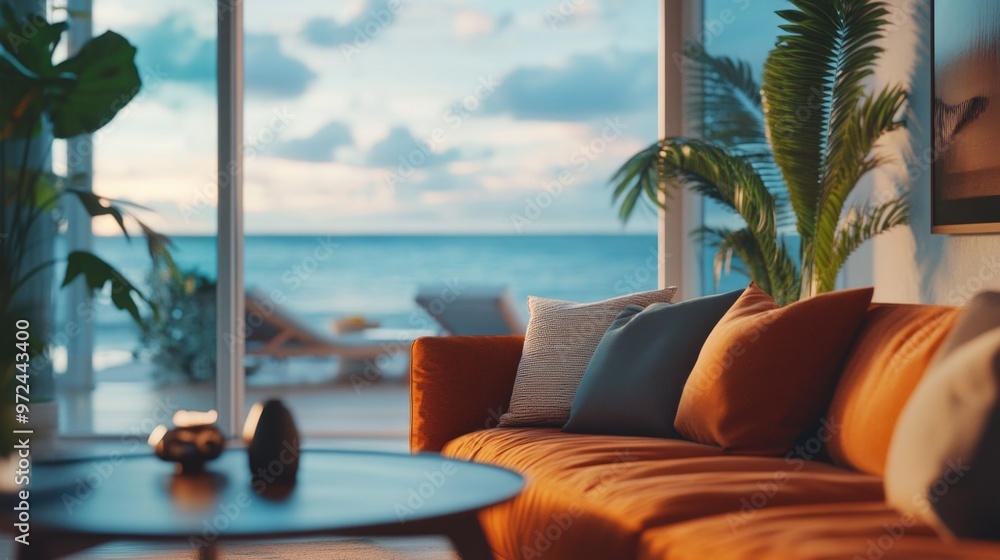 Obraz premium Modern Living Room with Ocean View
