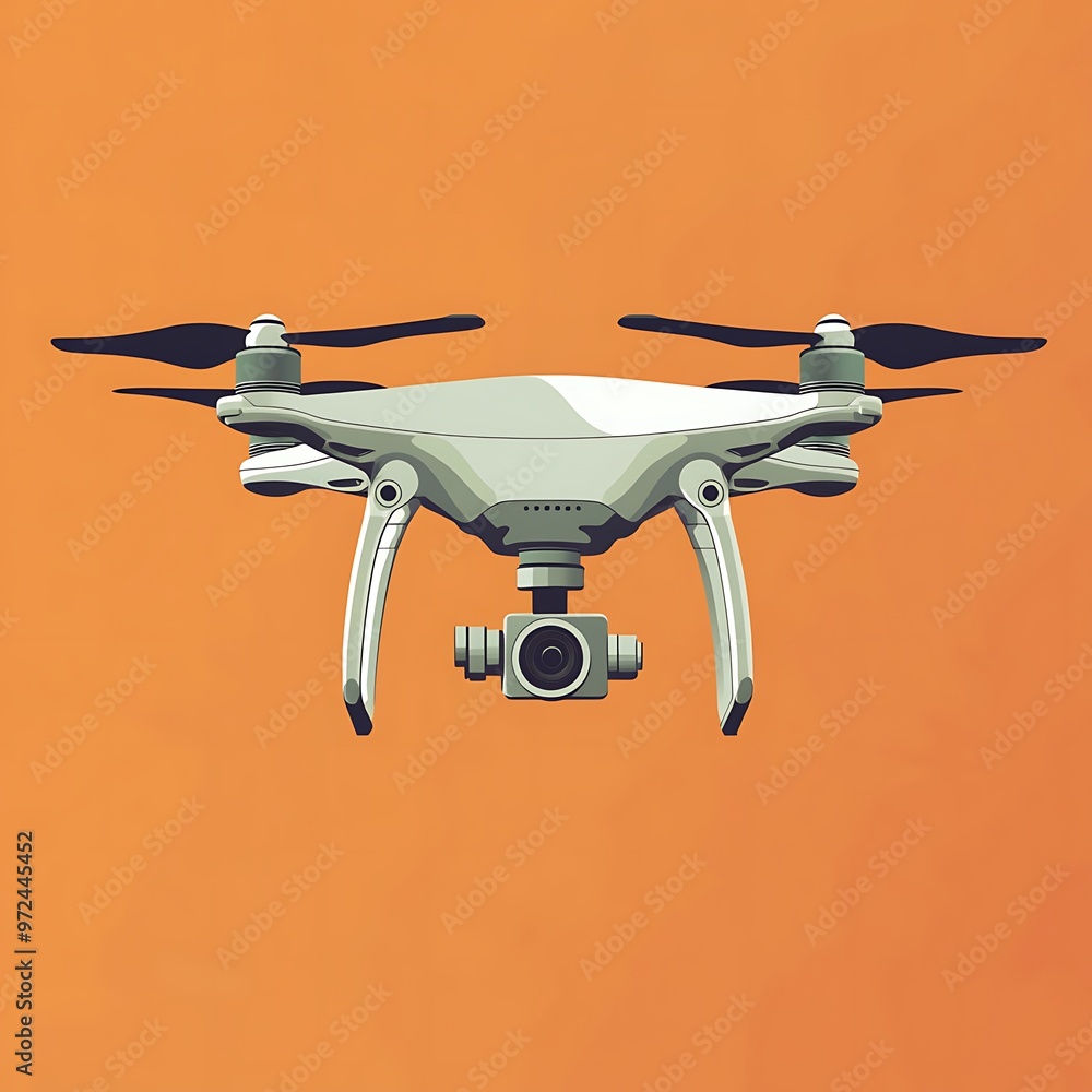 A White Drone with Black Propellers on an Orange Background A White Drone with Black Propellers on an Orange Background