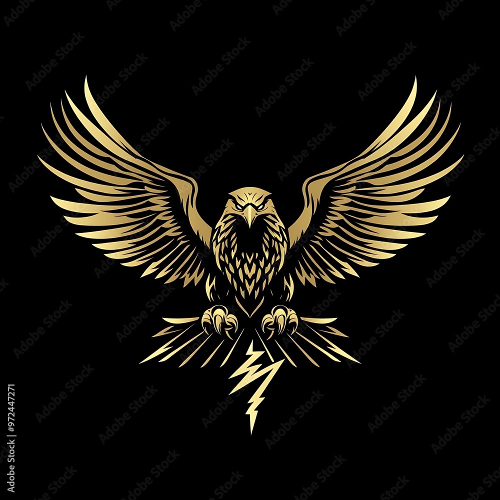 Fototapeta premium Golden Eagle with Spread Wings and Lightning Bolt