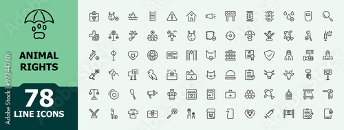 Icons set related to animal rights. Minimal linear icon collection. Editable stroke. Vector illustration.