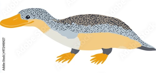 A Platypus on a white background. Lovely Australian animal. Children's illustration. photo