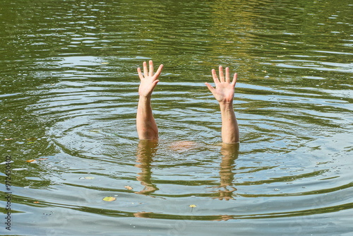 Bild auf Leinwand the risk of drowning a person in the river if he does not know how to swim