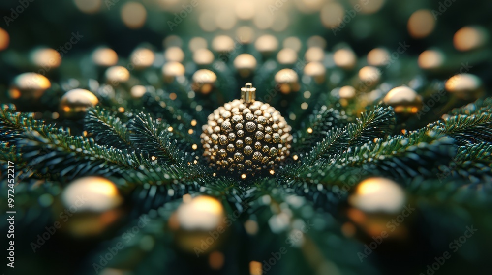 Geometric arrangement of Christmas baubles on a tree, with each ornament perfectly spaced to create a symmetrical pattern. 4K hyperrealistic photo. Geometric arrangement of Christmas baubles on a tree, with each ornament perfectly spaced to create a symmetrical pattern. 4K hyperrealistic photo.