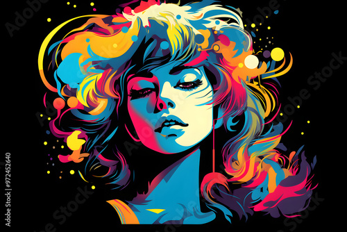 pop art style ethernal woman portrait illustration funky vibe