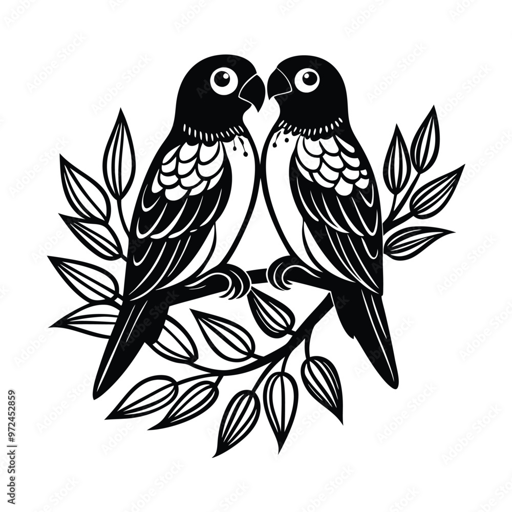 Two birds sit on trees branch minimalistic Two birds sit on trees branch minimalistic