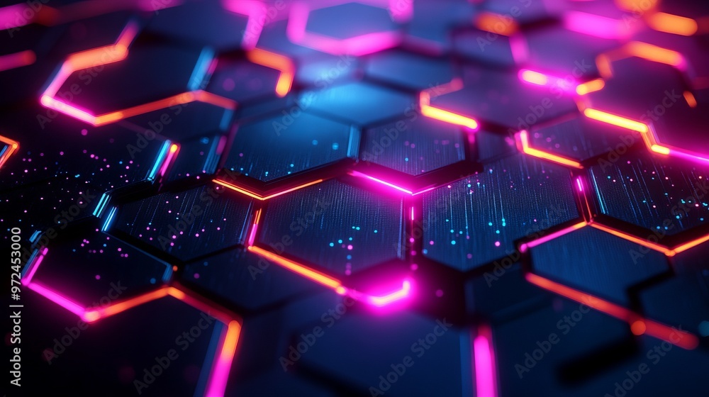 Abstract and Futuristic Hexagonal Background with Colorful and Glowing Neon Effect. Modern Technology Background.**** Abstract and Futuristic Hexagonal Background with Colorful and Glowing Neon Effect. Modern Technology Background.****