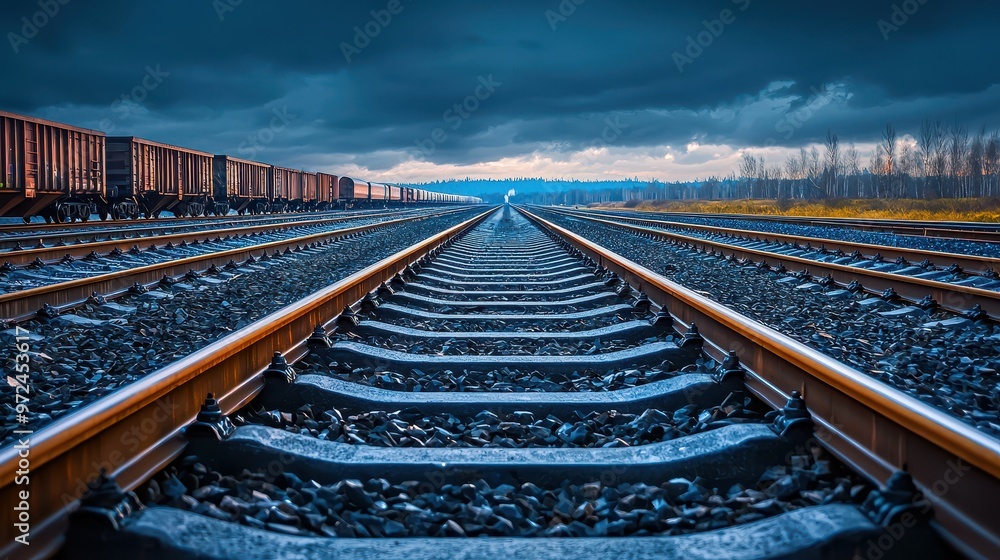 Beautiful landscape of railroad tracks under a dramatic sky. Beautiful landscape of railroad tracks under a dramatic sky.
