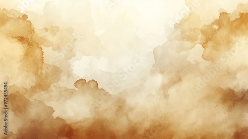 Warm sepia toned watercolor sky background Abstract cloudy sky in golden earth hues, perfect for vintage, retro or nostalgic designs. Ideal for autumn themes, Thanksgiving cards