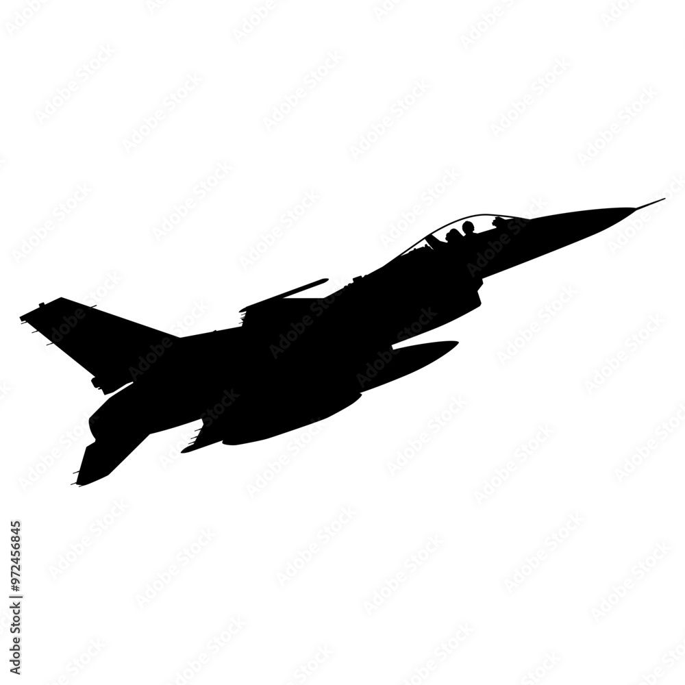 Fighter aircraft Black silhouette on white background Fighter aircraft Black silhouette on white background