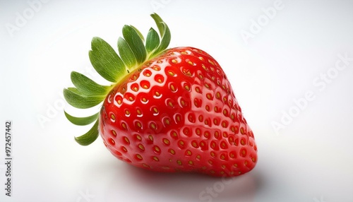 A fresh strawberry on a white background, perfect for clean and vibrant food displays