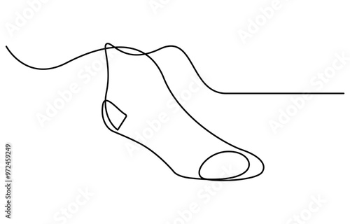 Continuous line drawing of socks. Socks one line icon. One line drawing background. Vector illustration. Socks black icon,
Christmas sock one line drawing on white background