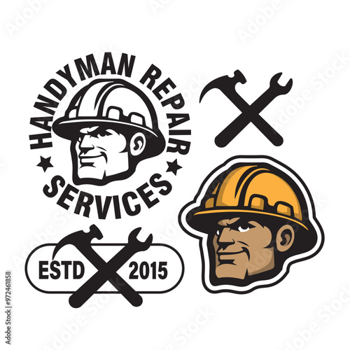 repair man handyman worker head vintage badge label logo vector illustration