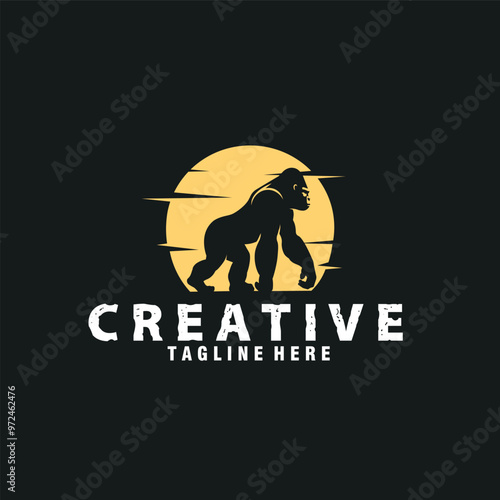silhouette gorilla logo design vector template
