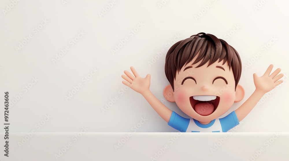3D cartoon toddler walking, arms outstretched for balance, on a white background with a big smile 3D cartoon toddler walking, arms outstretched for balance, on a white background with a big smile