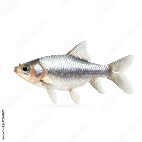 Shimmering Silver Barb Fish: Realistic Freshwater Beauty on White Background