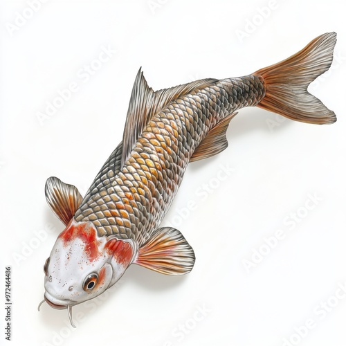 Majestic Asian Bonytongue Fish with Realistic Scales and Fins on White Background photo