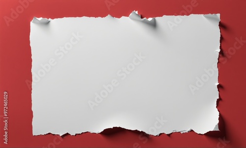 White paper with torn edges on red background photo