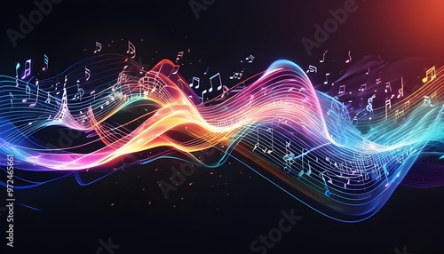 Colorful Waves of Musical Notes Creating Dynamic Soundscapes photo