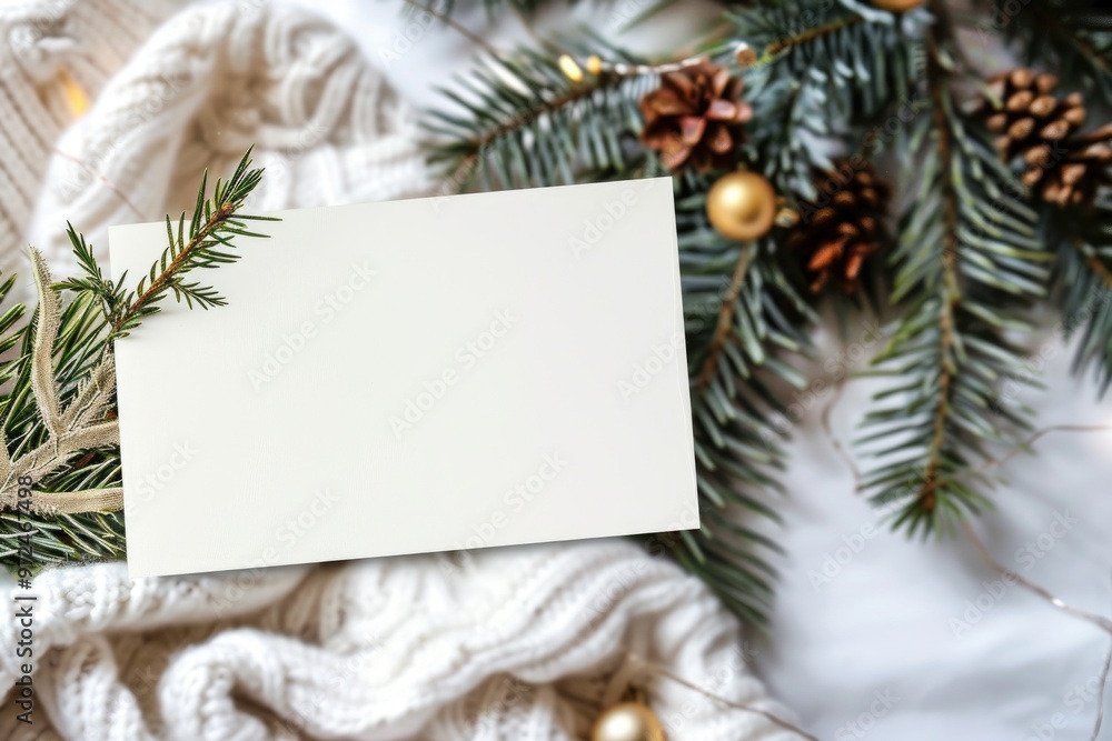 Blank Holiday Card with Festive Christmas Decorations and Lights Blank Holiday Card with Festive Christmas Decorations and Lights