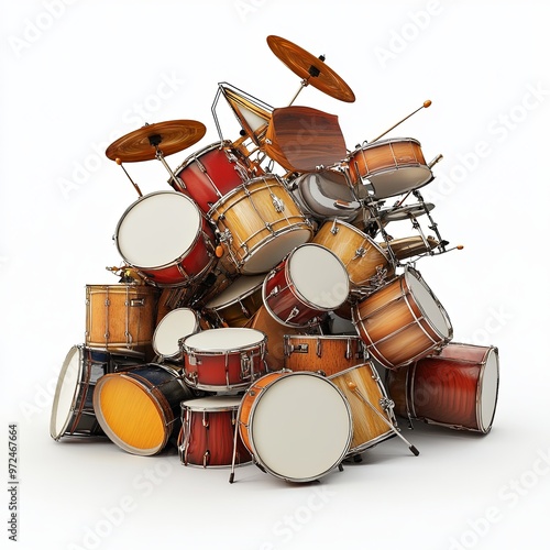 Heap of drums isolated on white background. 3d render photo