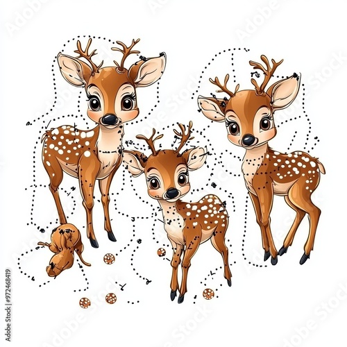 A cute deer with berries and moss. Connect the dots from 1 to 20. An educational activity for kids. A modern illustration of a deer.