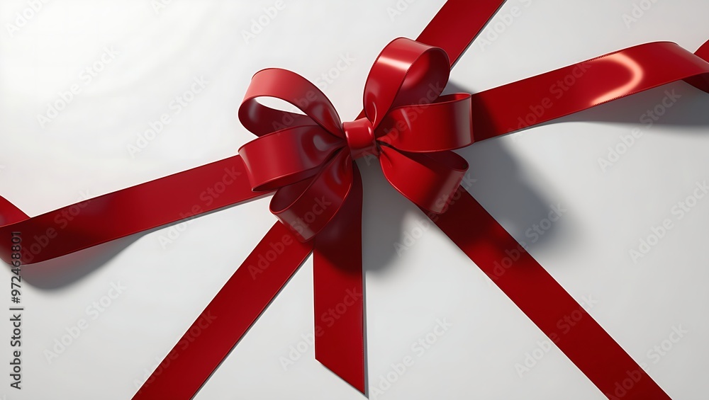Image of a large, glossy red ribbon tied into a bow on a light gray background. Ideal for greeting cards, gift wrapping, or elegant promotional materials. Image of a large, glossy red ribbon tied into a bow on a light gray background. Ideal for greeting cards, gift wrapping, or elegant promotional materials.
