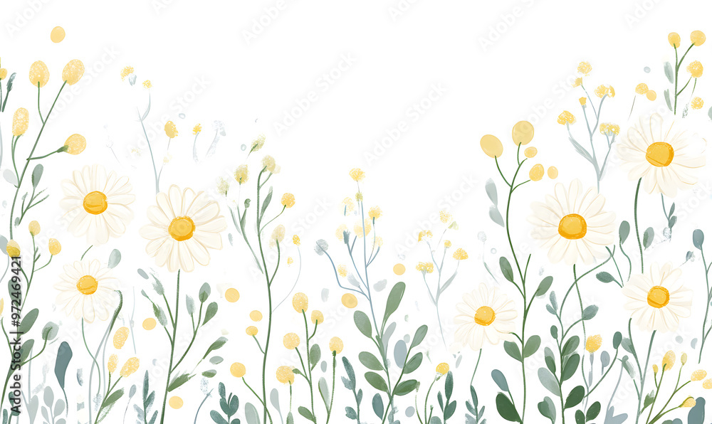 2D illustrator doodle-style floral and leaf graphics on a white background or wallpaper 2D illustrator doodle-style floral and leaf graphics on a white background or wallpaper