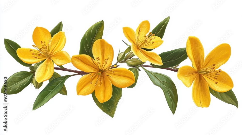 Fototapeta premium St Johns wort clipart, element, 3D illustration, realistic, isolated on white background
