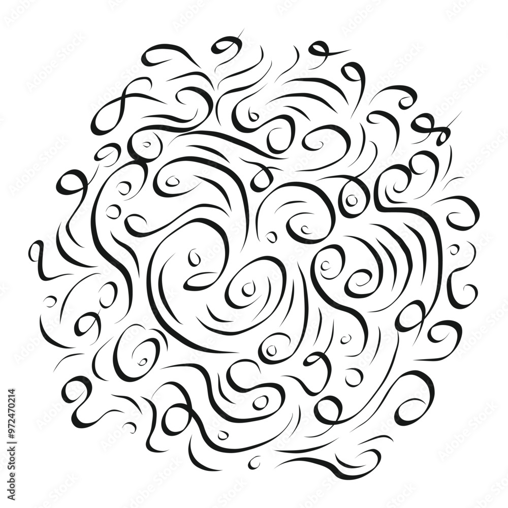 Hand drawn decorative curls and swirls icon in flat style. Doodle sketch vector illustration on isolated background. Chaotic random waves sign business concept. Hand drawn decorative curls and swirls icon in flat style. Doodle sketch vector illustration on isolated background. Chaotic random waves sign business concept.