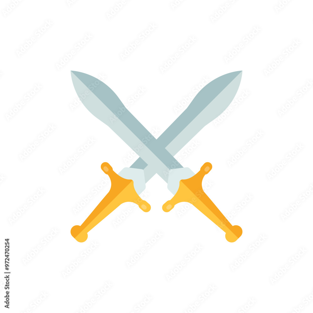 Obraz premium Old medieval sword icon in flat style. Weapon vector illustration on isolated background. Razor blade sign business concept.