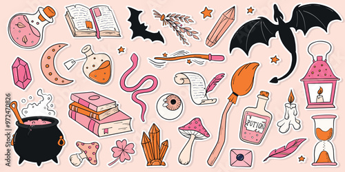 Halloween stickers collection of cute doodles. Good for prints, cards, social media, planners, apparel, sublimation, etc. EPS 10