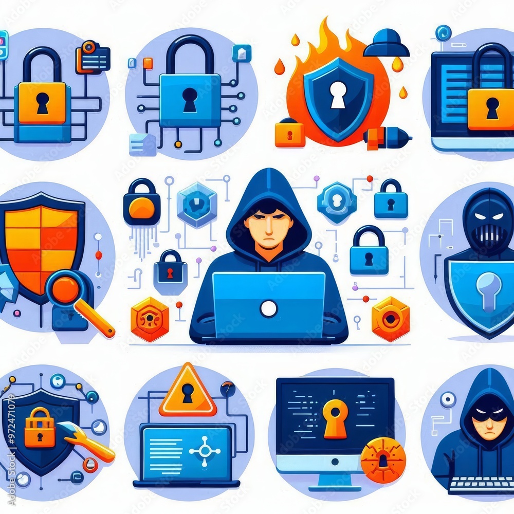 Cybersecurity elementsicons Cybersecurity elementsicons