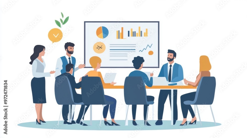 Vector illustration of a business meeting where colleagues are learning and improving Vector illustration of a business meeting where colleagues are learning and improving
